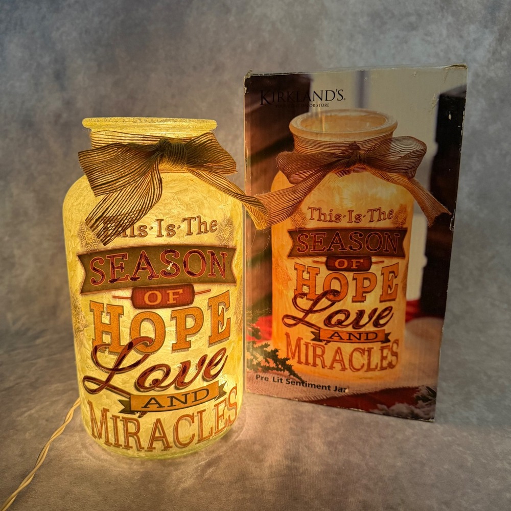Vtg Kirkland's Pre Lit Sentiment Jar Christmas Season Glass w Box Y2K Country